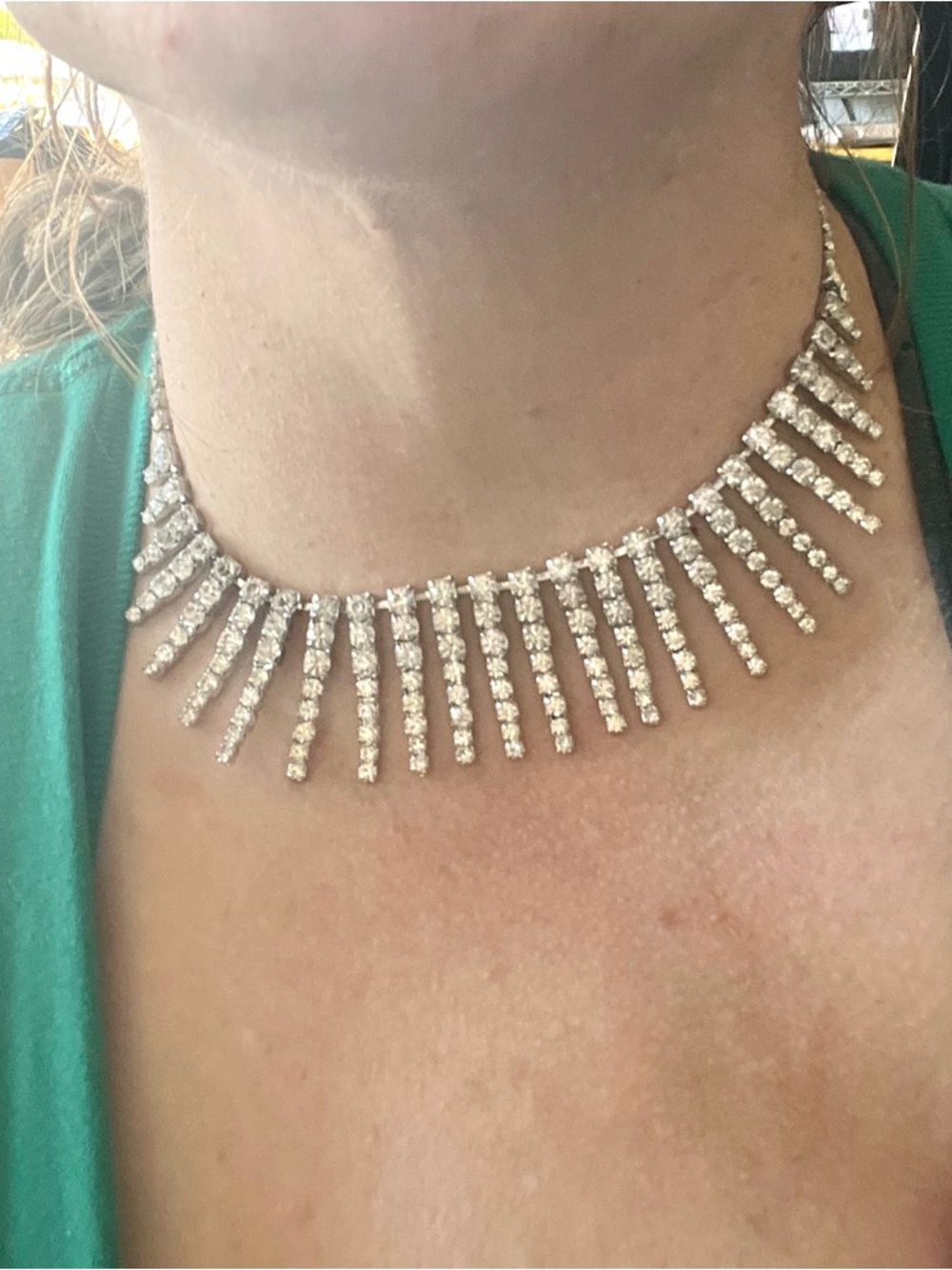Vintage White Clear Glass Rhinestone Fringe Choker Necklace